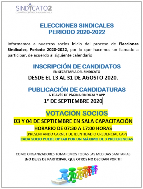 ELECCIONES SINDICALES PERIODO 2020-2022
